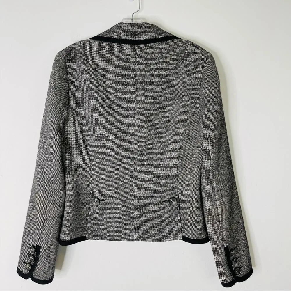 Trina Turk black white silk wool button preppy academia office blazer medium - Picture 7 of 8